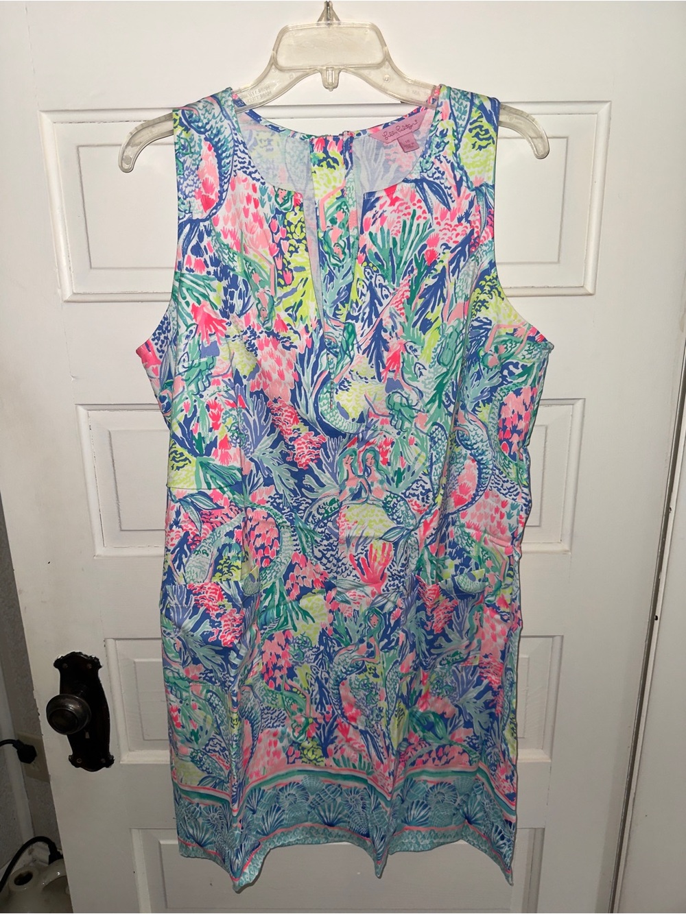 Lilly Pulitzer Kelby Shift Dress Size 10 Stretch Mermaid Cove Cotton Multicolor